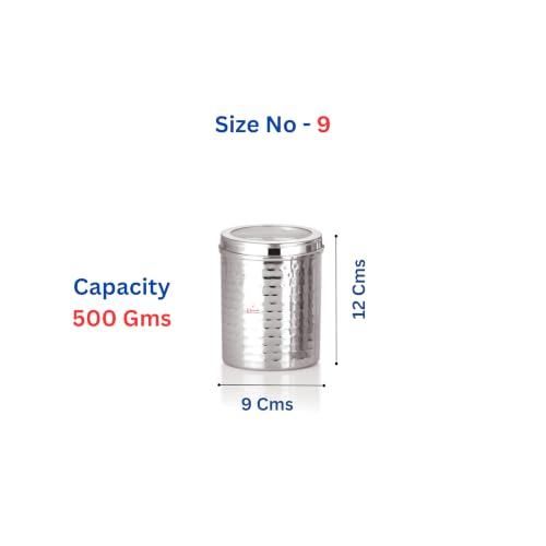 Image of Ebun Stainless Steel Containers for Kitchen Storage Set | Steel Storage Containers for Kitchen | Steel Containers with Lid | Hand Hammered Texture Airtight Steel Containers 500 Gms | Pack Of 6