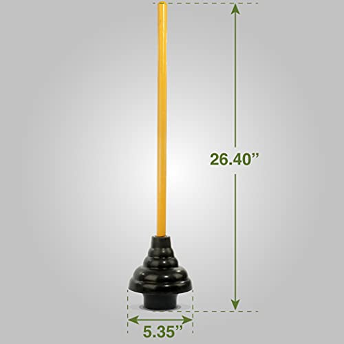 Image of LDR 512 3410A Heavy Duty Drain Handle Double Thrust Rubber Force Cup Removes Clogs for Bathrooms, Kitchens, Baths, Showers, Powerful Commercial and Residential, 26.40 inchX5.35 inch, Wood Flange Plunger
