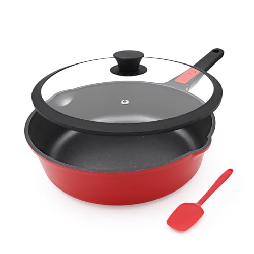 Bobikuke Sartén 24cm con Tapa, Sartén Antiadherente de Aluminio con Mango Desmontable, para todas las cocinas