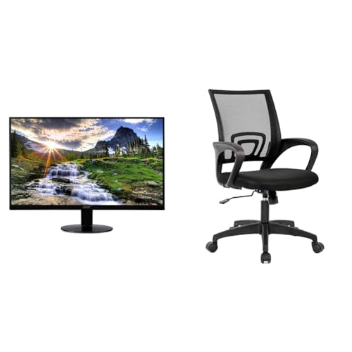 Image of Acer 21.5 Inch Full HD Computer Monitor and Ergonomic Mesh Office Chair with Lumbar Support Armrest Executive Rolling Task Chair