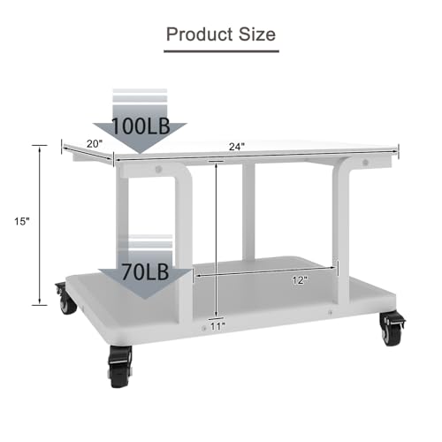 Image of Natwind 2 Tier Laser Printer Stand,24''x20'' Under Desk Printer Cart, White