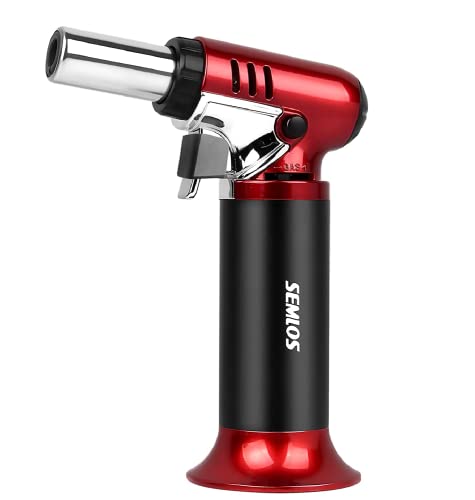 Semlos Butane Torch with Fuel Gauge, Refillable Kitchen Torch Lighter with Safety Lock and Adjustable Flame for DIY, Creme Brulee and Soldering(Butane Gas Not Included)