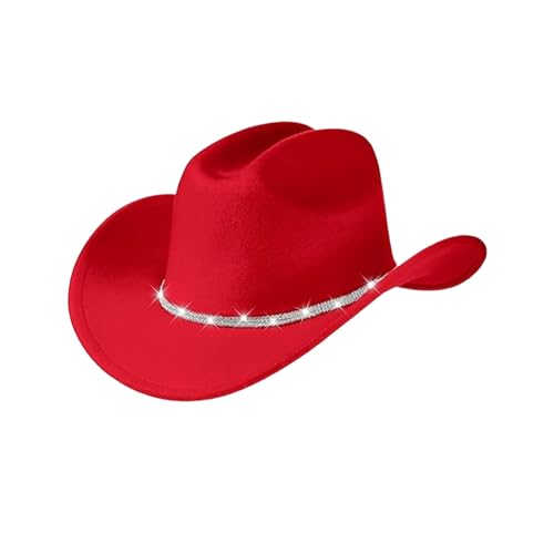 Shntig Prácticos sombreros de vaquera acrílicos para adultos, con diamantes de imitación brillantes, unisex, accesorio de Halloween, actividades al aire libre, sombreros de vaquero blancos con