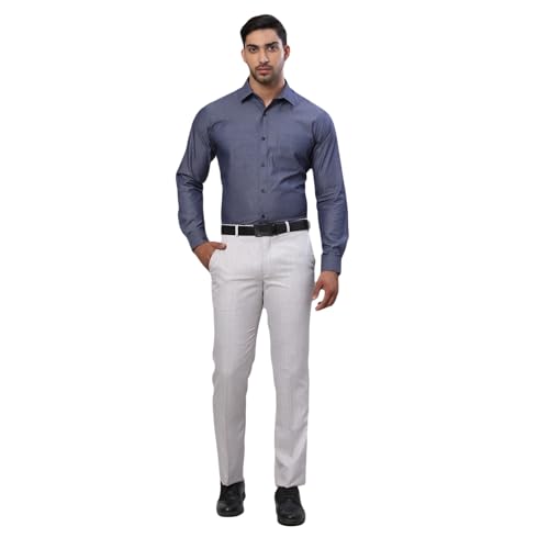 Image of Raymond Men Pure Cotton Slim Fit Solid Pattern Semi Cut Away Collar Formal Shirt