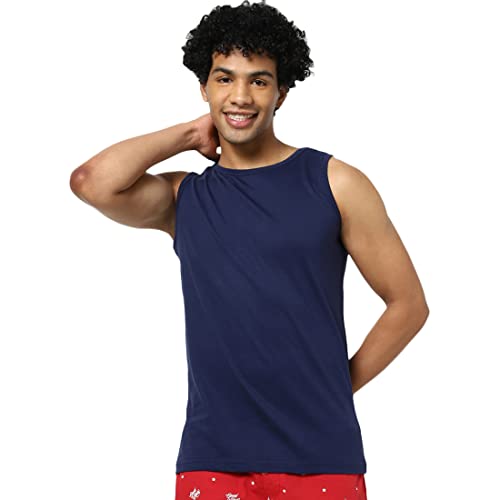 Image of Bewakoof Men's Solid 100% Cotton Vest - Regular Fit, Round Neck, Sleeveless