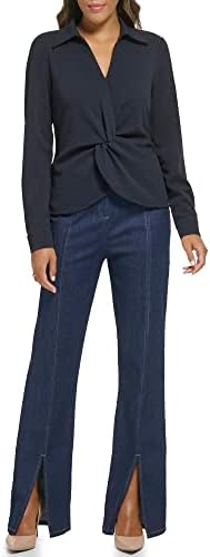 Calvin Klein Women's Long Sleeve Suits Top, Navy, Large