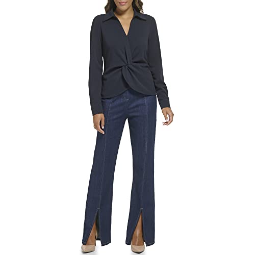 Calvin Klein Women's Long Sleeve Suits Top, Navy, Large #TOP3