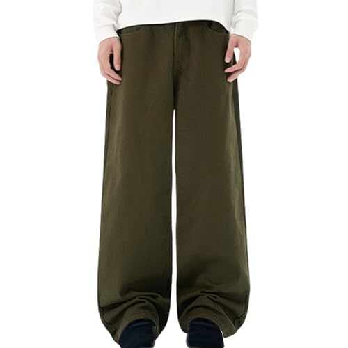 Men's Casual Jeans Solid Color Basic Hip Hop Pants Wide Leg Baggy Denim Pants Loose Fit Trendy Simple Y2k Trousers