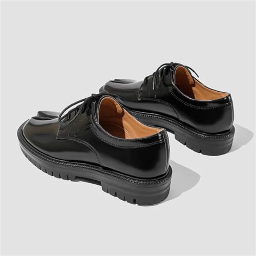 Image of Kluolandi Split Toe Loafers for Women Tabi Shoes Platform Chunky Heel Loafers Lace Up Business Casual Black Leather Shoes