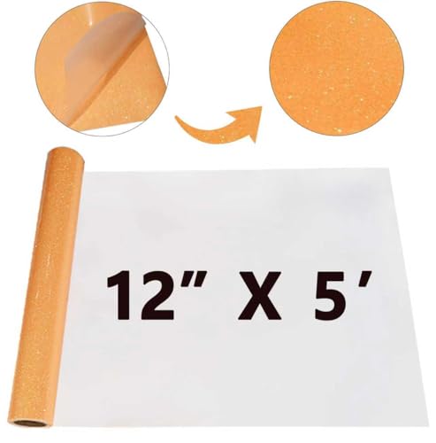 Image of RENLITONG Fluorescent Orange Iron on Vinyl - 12Inch by 5ft Roll HTV Heat Transfer Vinyl for T-Shirt HTV Rolls for All Cutter Machine - Easy to Cut & Weed for Heat Transfer Design