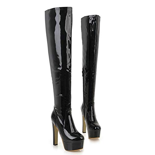 Bellirala Womens Patent Leather Platform Thigh High Chunky High Heel Over The Knee Boots3