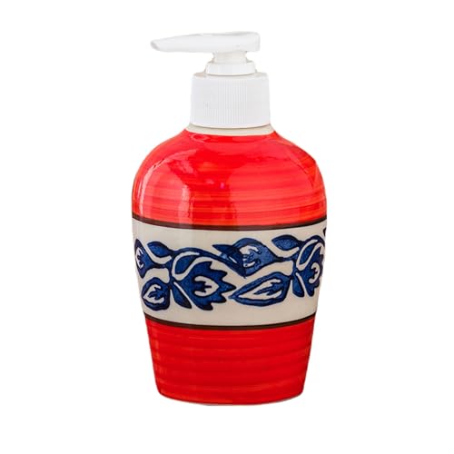 Image of Ceramic Liquid Soap Dispenser, 300 ml, Red Blue Vine | Refillable Pump Bottle for Hand Wash, Lotion, Shampoo & Kitchen Use, 2 Pieces