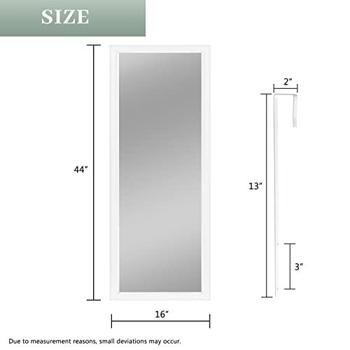 Image of NeuType Full Length Mirror, 44 inch x 16 inch Over The Door or Wall Mount Hanging, 2 Metal Hangers for Bedroom, Bathroom, Living Room Decor, White