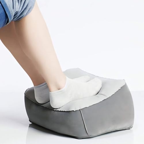 Image of Portable Inflatable Foot Rest Pillow for Travel and Office Use, Soft Velvet Leg Support Cushion with Portable Design for Airplane, Home, Car, Foot Elevation and Relaxation Comfort