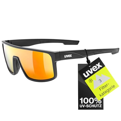 uvex LGL 51 - Sonnenbrille für Damen und Herren - verspiegelt - Filterkategorie 3 - black matt/red - one size