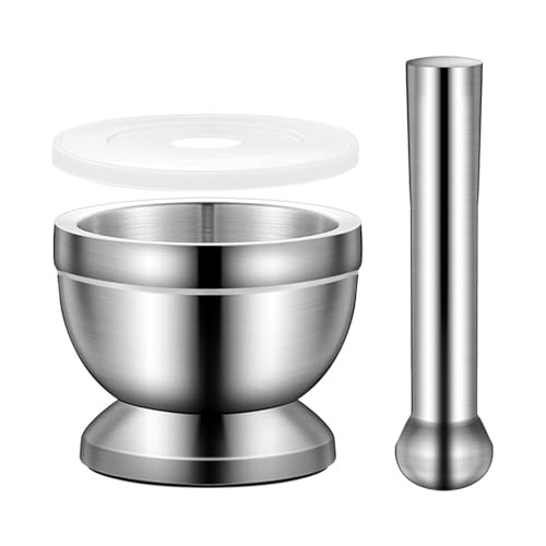 Mörser mit Stößel - 304 Edelstahl Mörser und Stößel mit PE-Deckel, Ø 10 cm - mörser mit stößel klein zum Mahlen von Gewürzen, Kräutern, Knoblauch, Nüssen - Auch als Tablettenmörser, Mörser Tabletten Mörser mit Stößel - 304 Edelstahl Mörser und Stößel mit PE-Deckel, Ø 10 cm - mörser mit stößel klein zum Mahlen von Gewürzen, Kräutern, Knoblauch, Nüssen - Auch als Tablettenmörser, Mörser Tabletten