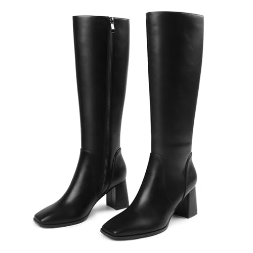 Image of JOY IN LOVE Knee High Boots Women Chunky Block Heel Square Toe Zipper Boots