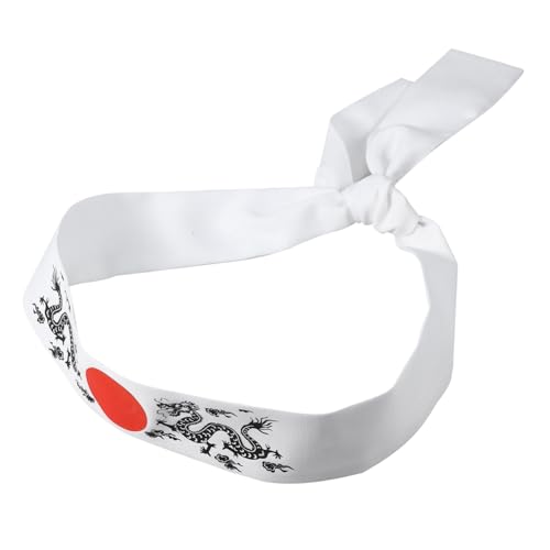 BAZEITFLOW Diadema Samurai Japonesa de Banda para Karate Chef y Disfraces Absorbente y Transpirable Unisex Diseño Tradicional Japonés con Dragón Blanco