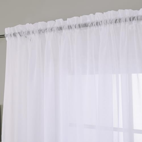 Image of MYSTIC-HOME Sheer Curtains White 84 Inches Long, Window Treatments Rod Pocket Drapes for Living Room, Bedroom, Semi Crinkle Voile Extra Wide Curtains for Yard, Villa, Parlor, 108 inchx 84 inch,2 Pcs