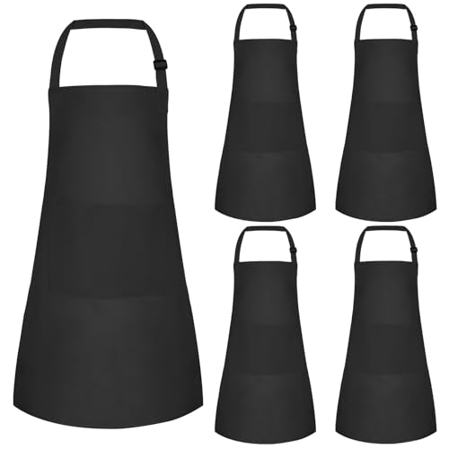 BOUBONI 5/10/20 Stück Kinder Schürze Verstellbare mit 2 Taschen für Jungen Mädchen Bastelschürze Kochschürze zum Zeichnen Malen Backen Kochen (5 Schwarz)