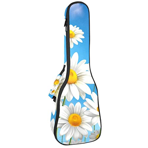 Housse de ukulélé bleu ciel au motif marguerites avec rembourrage épais de 10 mm