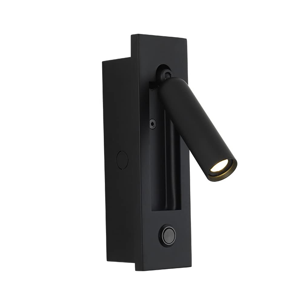 ASerZenith Led Wall Lamp, Bedside Reading Light Embedded 3W Wall Sconce Wall Light With On-Off Switch Background Light 3000K,360° Rotatable 90° Foldable(Matte Black)