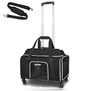 Petskd Top-Expandable Pet Carrier with Wheels 17x12x8.5 Inches JetBlue Frontier Spirit Airline Approved, Soft-Sided Carrier for Small Cats Dogs with Locking Safety Zippers and Anti-Scratch Mesh(Black)