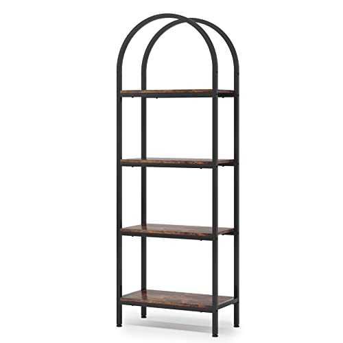 Tribesigns 4-Tier Open Bookshelf, 70.8" Industrial Arched Bookcase Storage Shelves With Metal Frame, Freestanding Display Rack Tall Shelving Unit For Office, Bedroom, Living Room (Rustic Brown, 1Pc) #TOP7