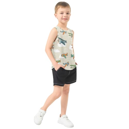 J JOYSAY Cartoon Airplane Sky Boys Tank Top Sleeveless Muscle Shirts Quick Dry Active Workout Sport Kids T-Shirts 3-15T4