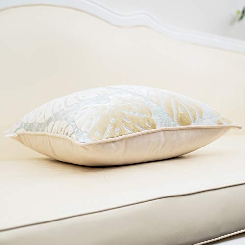 Alerfa 12 X 20 Inch Rectangle Leaf Pillow Embroidery Cut Velvet Cushion Case Luxury Modern Lumbar Throw Pillow Cover Decorative Pillow For Couch Sofa Living Room Bedroom Car, Beige #TOP2