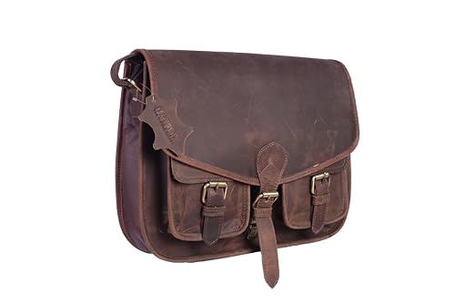 CRAFTSHALTER 14 Inch Leather Woman Crossbody Purse Leather Shoulder Bag Ladies Satchel Travel Purse Full grain leather