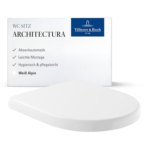 Villeroy & Boch WC-Sitz Architectura - Toilettendeckel Weiß glänzend mit Absenkautomatik - Abnehmbarer, bruchsicherer Toilettensitz aus Duroplast - Klodeckel D-Form - Original Ersatzteil