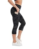 Stelle Capri Leggings for Women, Yoga Capris with Pockets High Waisted Legging for Gym Workout(Nylon-Black&Grey Camo,L)