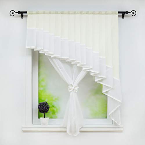 Yujiao Mao Window Valance Rod Pock Sheer Voile Swag Curtains Pleated Kitchen Curtain Double Layer,1pc (Beige,39 inch Width by 55 inch Length)