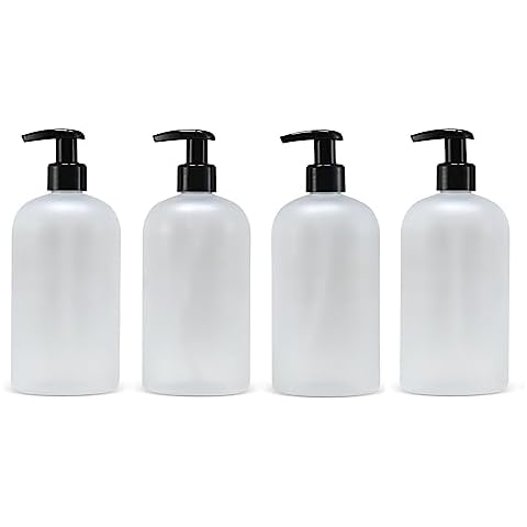 Bottiful Home-16 oz Empty PET Plastic Refillable Bottles-Set of 4-with Lotion Pumps for Shampoo, Conditioner, Body Wash, Hand Soap, Dish Soap, Lotion, Cleanser-Drip Free, Rust-Free (Frosted Clear) Cover