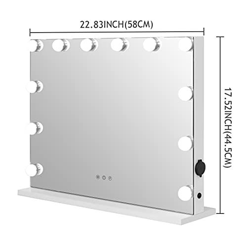 2-FNS Hollywood Make-upspiegel met 12 dimbare ledlampen, touch-bediening, cosmeticaspiegel, grote theaterspiegel met 3 kleuren licht en USB-oplaadpoort, tafelblad of wandmontage - Image 8