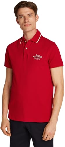 Tommy Hilfiger Polo de Manga Corta Hombre Left Chest Graphic Regular Fit, Multicolor (Medium Red), L