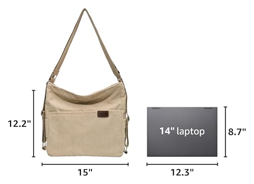 Image of Corduroy Tote Bag for Women Convertible Backpack Purse Crossbody Hobo Handbags for Women College Work Travel