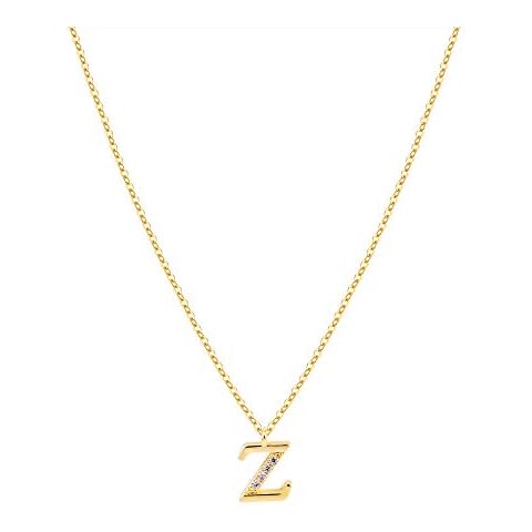 S.J JEWELRY Handmade Simple Delicate 14K Gold Plated with Cubic Zirconia Initial Letter Alphabet 26 A-Z Script Name Pendant Monogram Necklace for Women Gift Cover