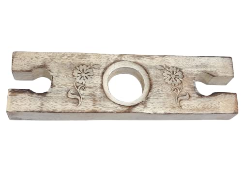 EARTHLY HOME Handmade Antique Wood Wine Bottle & Glass Holder – Rustic Countertop Stand for 1 Bottle & 2 Glasses – Vintage Wine Caddy for Home Bar, Kitchen, and Dining Room Décor