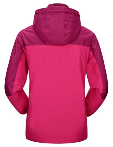 donhobo Jacken Damen Outdoorjacke Wasserdicht Windjacke Leicht Wanderjacke Atmungsaktiv Funktionsjacke Softshell Übergangsjacke mit Kapuze (Rose Rot, L)