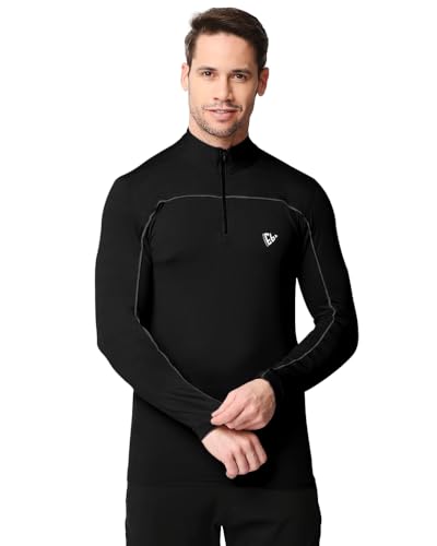 EYEBOGLER Men High Neck Solid Full Sleeve Regular Fit T-Shirt Black