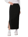 Milumia Girl's Rib Knit Split Thigh Long Skirt Elastic Waist Solid Pencil Skirts Black 8 Years