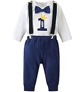 Borlai Baby Boy My 1st Birthday Outfit Cake Smash Short Sleeve Bow Tie Romper Suspenders Strap Pa...
