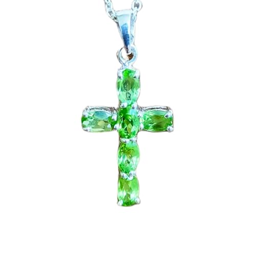 Collar de cruz de plata contra la fatiga energética con peridoto natural verde LKBEADS