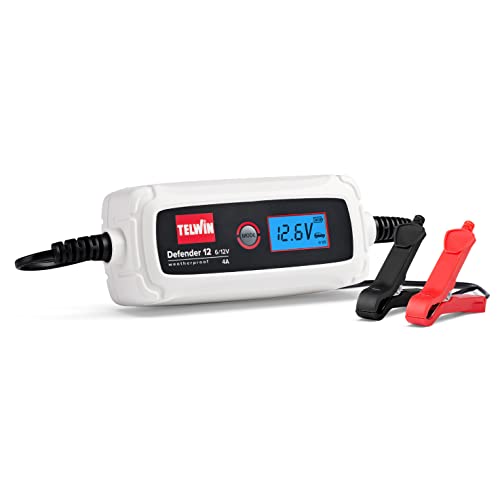 Telwin Defender 12 Caricabatterie Mantenitore di Carica Elettronico 6/12V per Auto e Moto, Display LCD, Carica Automatica, Tecnologia TRONIC, Compatto, IP54