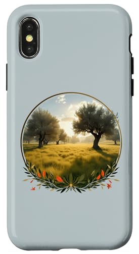 夕日 オリーブの木 風景 ヴィンテージ 自然 スマホケース iPhone X/XS 用
