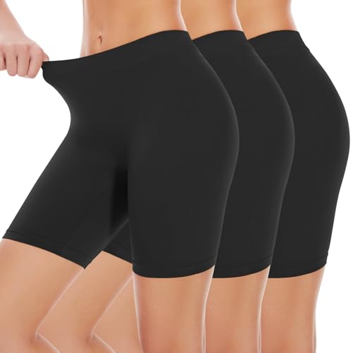 SIMIYA Anti-Scheuer-Shorts, Damen-Unterwäsche, lang, Boxershorts, Boyshorts, Höschen, nahtlos, Dehnbare Shorts für unter Kleidern, 3er-Pack, Schwarz, L
