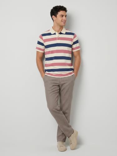 Image of Raymond Men Modern Fit Stripe Pattern Pure Cotton Polo Neck Half Sleeve Casual T-Shirt