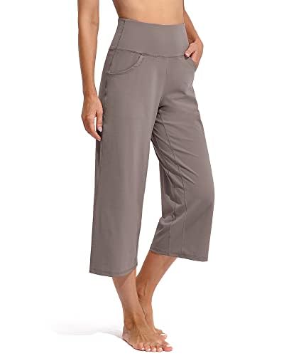 Promover Capri Pants for Women Wide Leg Yoga Cropped Pants with Pockets Loose Casual Summer Pants